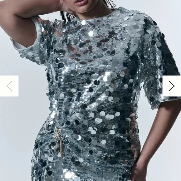 Urban Outfitters Glamorous Silver Sequin Mockneck Mini Dress NWT - Picture 4 of 4